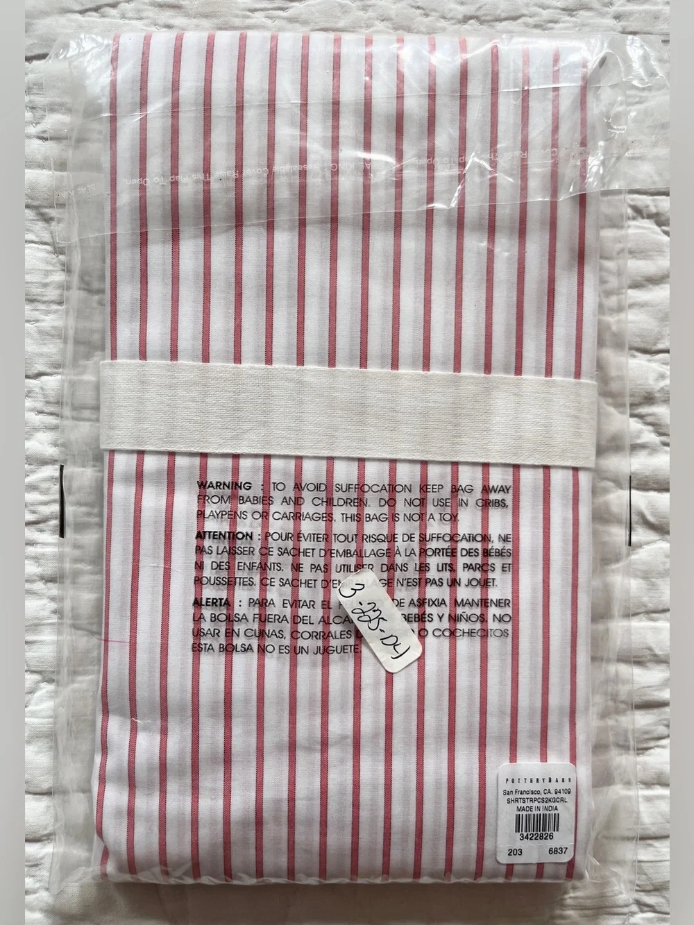 NEW Pottery Barn Organic Cotton Red White Shirting Stripe King Pillowcase Set of